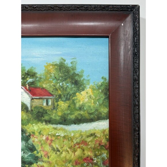 Oil Painting of an Oceanfront Garden Home w/ Sailboats On The Coast. Framed - Picture 4 of 9